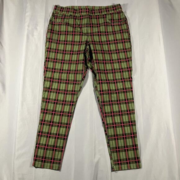 No Boundaries Pants - No Boundaries Pants Womens 2XL 19 Green Pink Plaid Stretch Skinny Rayon Blend